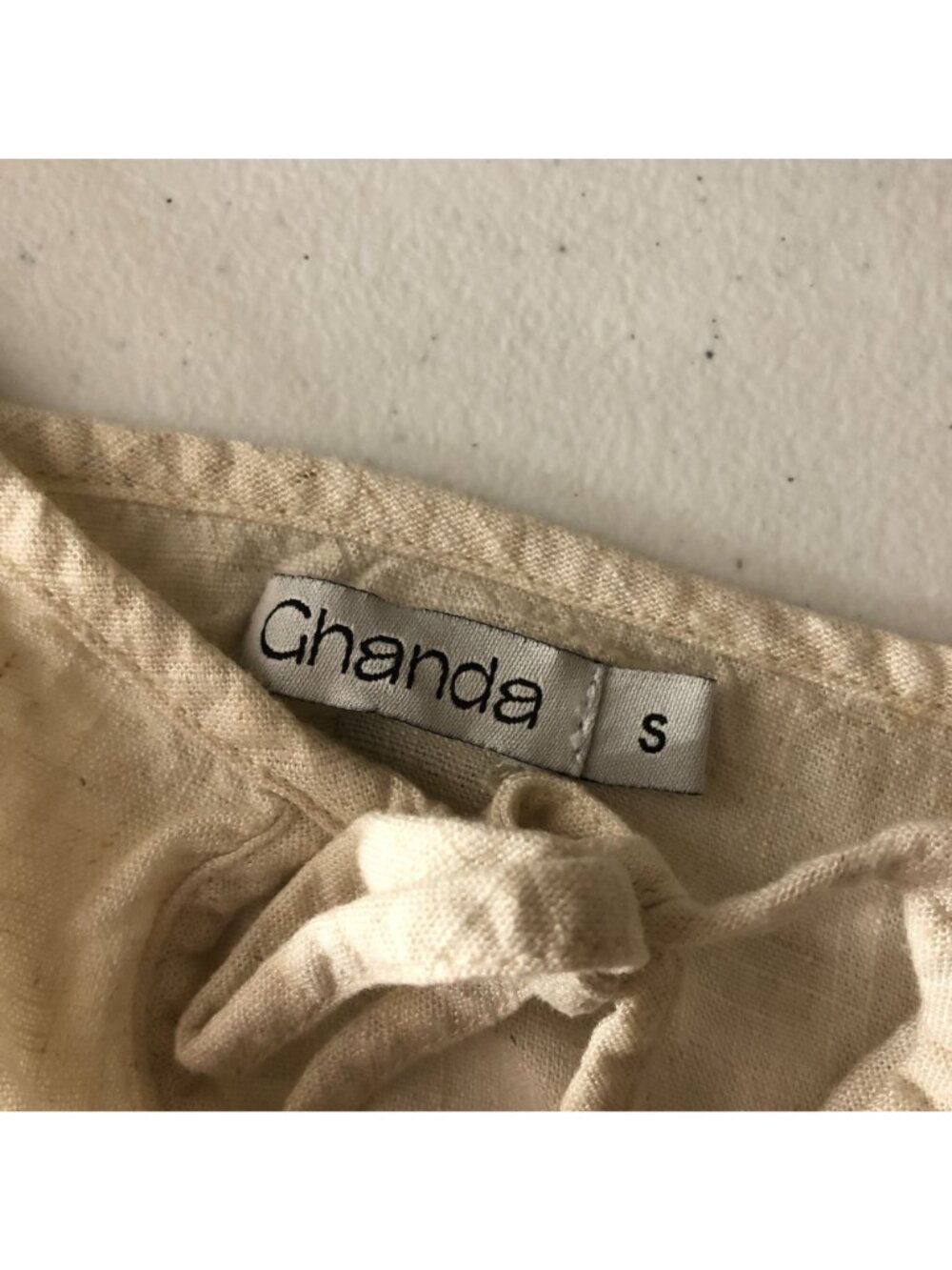 Ghanda Linen Blend Maxi Dress Tie Front V Neck Beige S - Picture 3 of 4